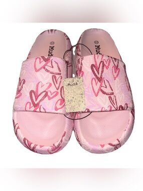 Mudd Girls' Pink Heart-Print Slide Sandals - Light Pink & Hot Pink